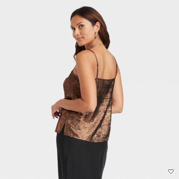 NWT A New Day Women's V-Neck Cami Metallic Copper Gold Tank Top Size S - Picture 2 of 8